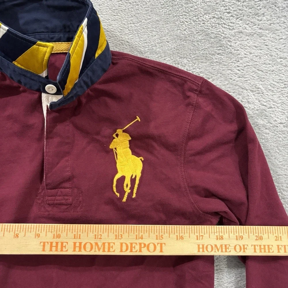 Polo Ralph Lauren Polo Rugby Shirt Long Sleeve Youth XL Burgundy Yellow Vtg Y2K